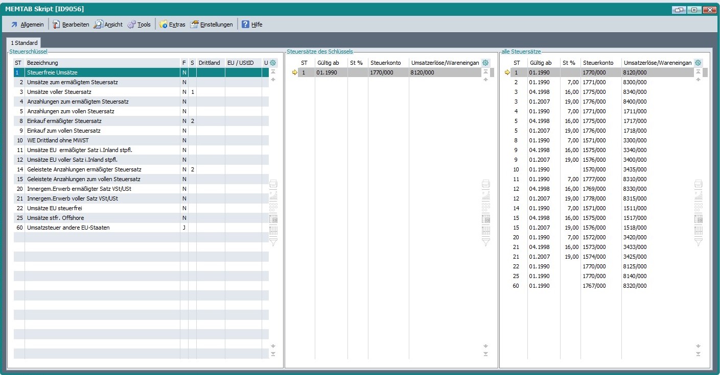 Alle Steuerschlüssel und Gültigkeiten